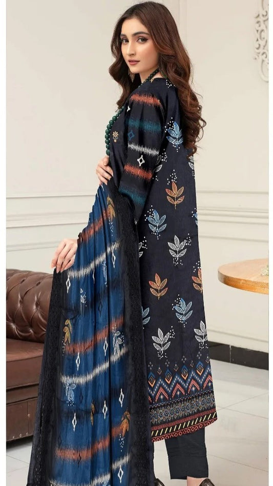 Digital Lawn With Diamond Slub Shiffly Boring Dupatta,MA.