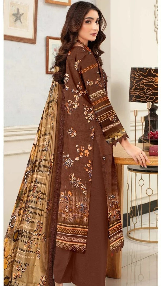 Digital Lawn With Diamond Slub Shiffly Boring Dupatta,MA.