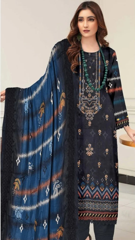 Digital Lawn With Diamond Slub Shiffly Boring Dupatta,MA.