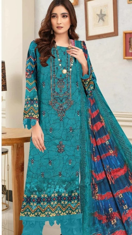 Digital Lawn With Diamond Slub Shiffly Boring Dupatta,MA.