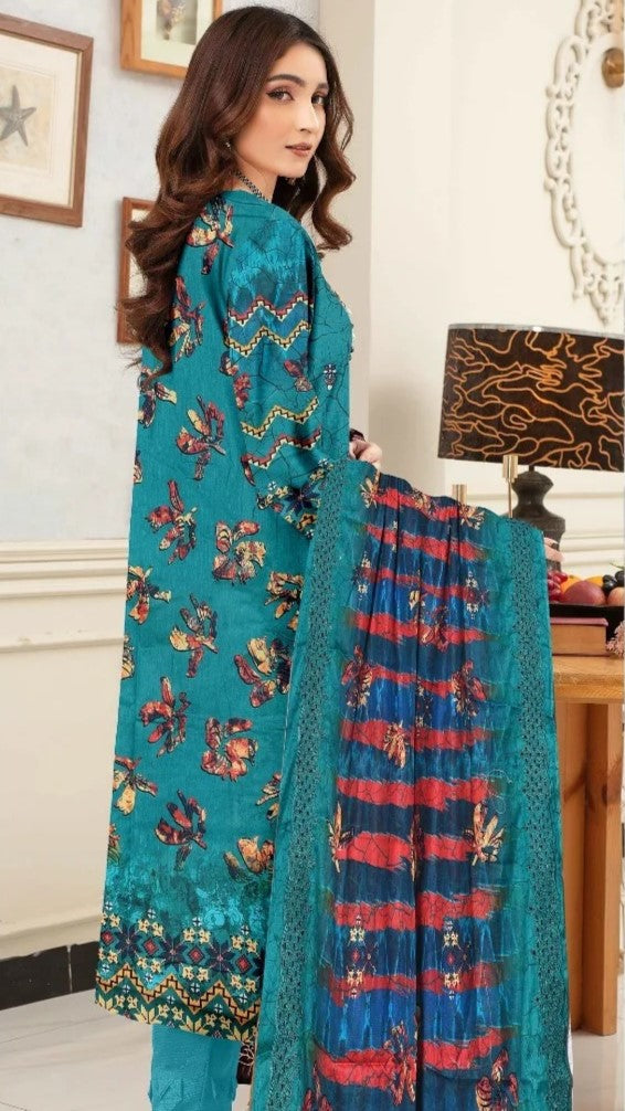 Digital Lawn With Diamond Slub Shiffly Boring Dupatta,MA.