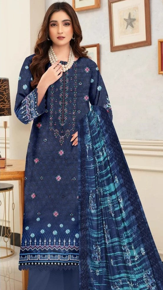 Digital Lawn With Diamond Slub Shiffly Boring Dupatta,MA.