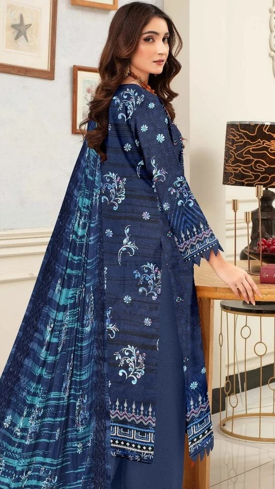 Digital Lawn With Diamond Slub Shiffly Boring Dupatta,MA.