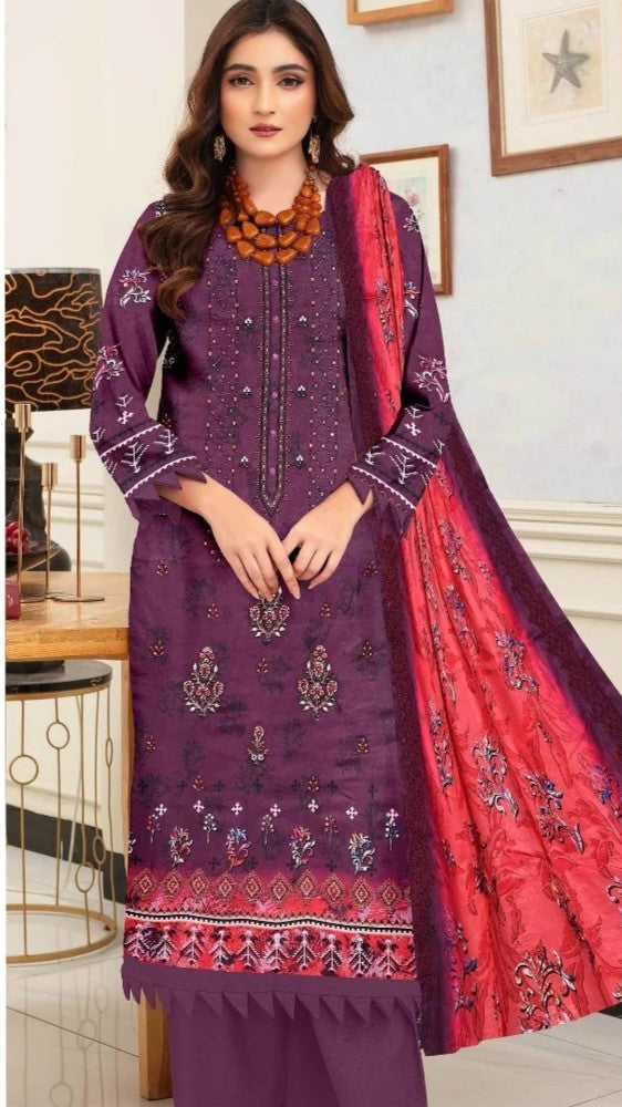 Digital Lawn With Diamond Slub Shiffly Boring Dupatta,MA.