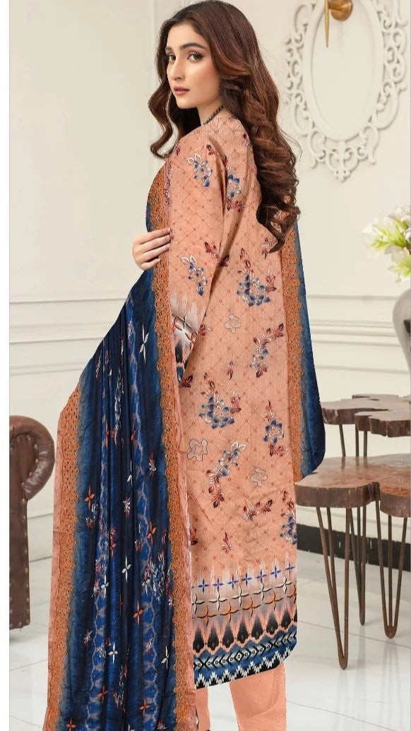 Digital Lawn With Diamond Slub Shiffly Boring Dupatta,MA.