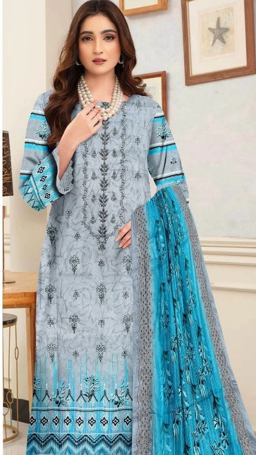Digital Lawn With Diamond Slub Shiffly Boring Dupatta,MA.