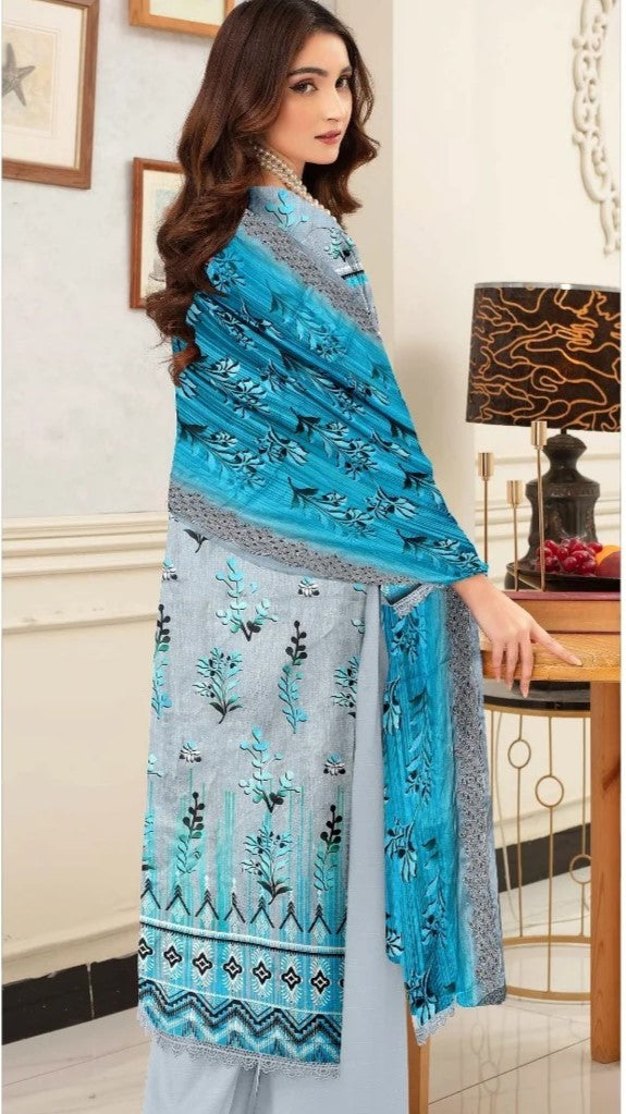 Digital Lawn With Diamond Slub Shiffly Boring Dupatta,MA.