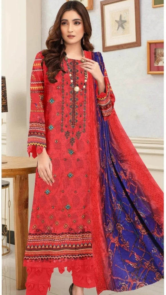 Digital Lawn With Diamond Slub Shiffly Boring Dupatta,MA.